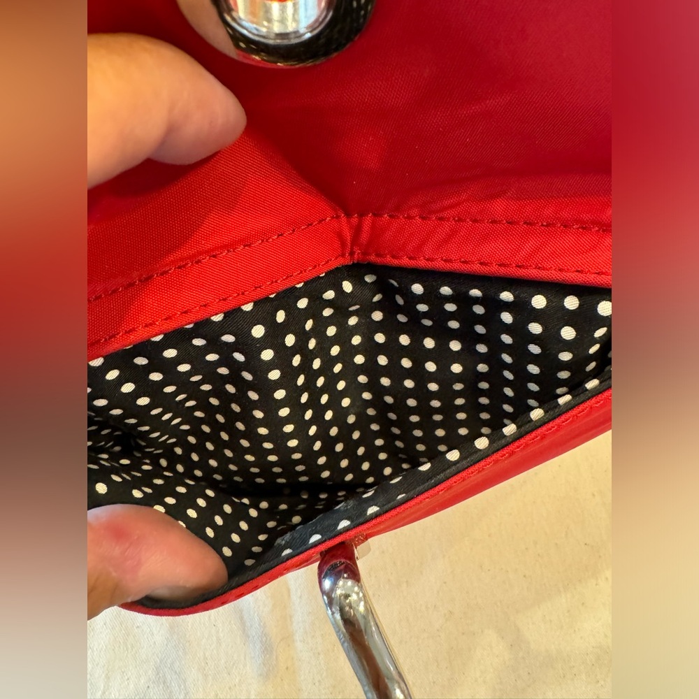KATE SPADE RED NYLON HANDBAG PURSE SILVER FRONT & STRAP ZIPPER TOP - Picture 5 of 9